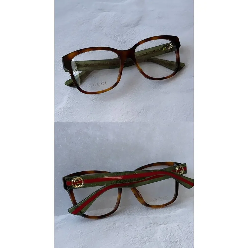 NEW Gucci GG0038O Brown Striped Square Eyeglasses Frames